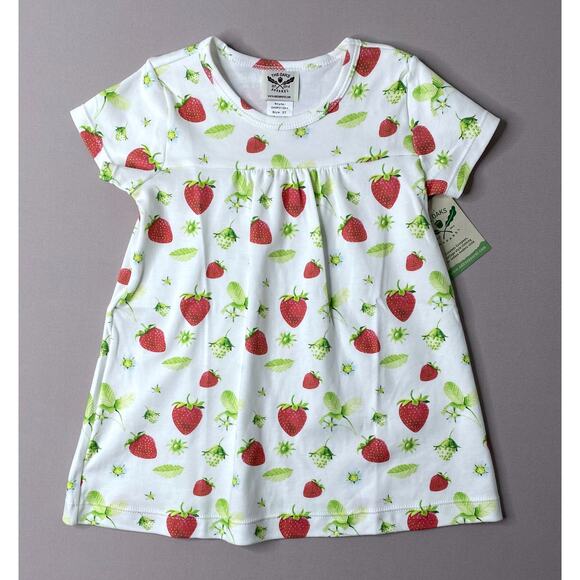 NWT The Oaks Apparel White/Red Strawberry Print Pima Cotton Dress Girls 2T